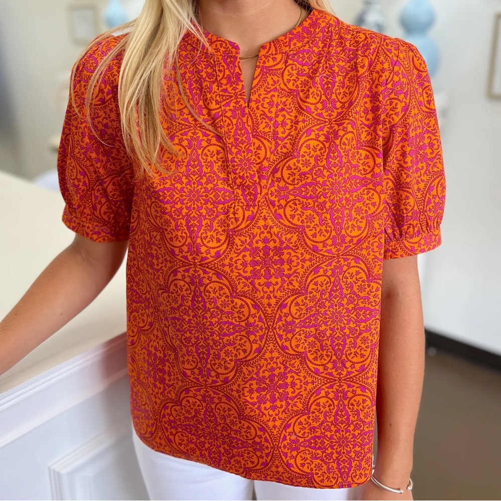Sugarlips Bright Orange & Pink Printed Short Sleeve Women's Top